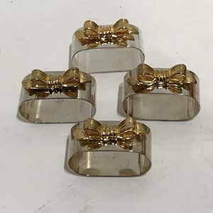 Silver napkin rings gold bows accent set